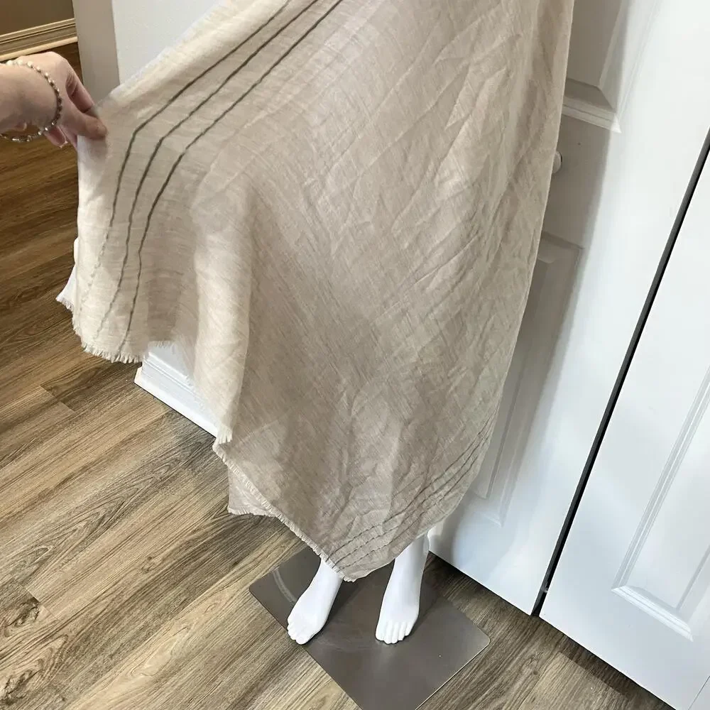 Loro Piana Shawl Wrap Womens Long Beige Cashmere Logo Stripe Scarf Italy